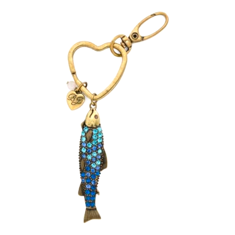 Betsey Johnson Blue and Gold Fish Keychain